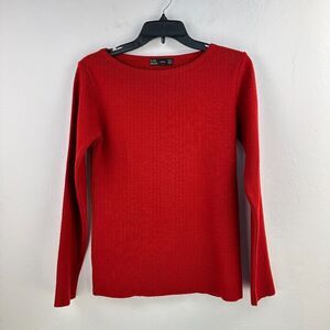 Zara Sweater Womens Medium Red‎ Boat Neck Knit Long Sleeve Minimalist Cozy